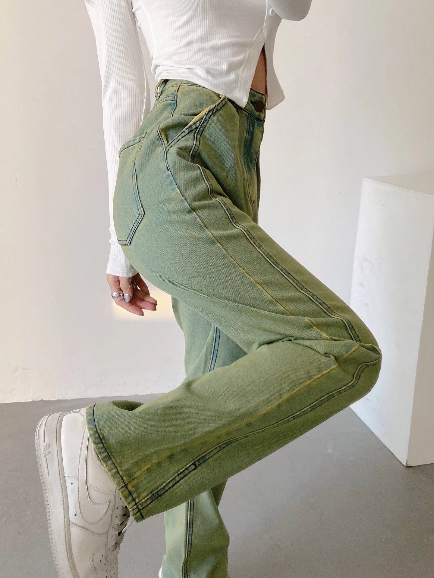 Fashion Green Jeans Woman