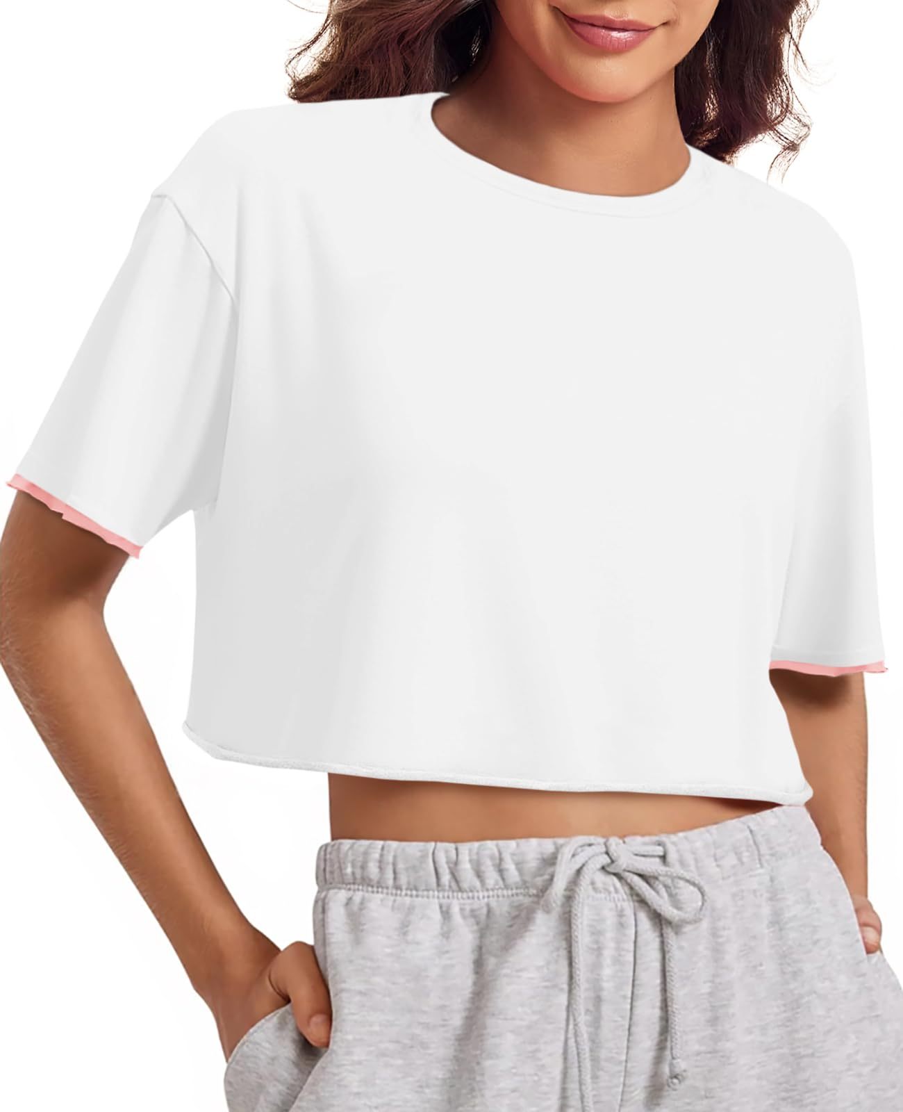 Womens Crop Tops Casual Short Sleeve T-shirt