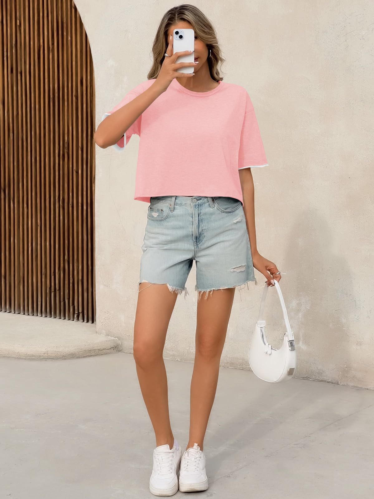 Womens Crop Tops Casual Short Sleeve T-shirt