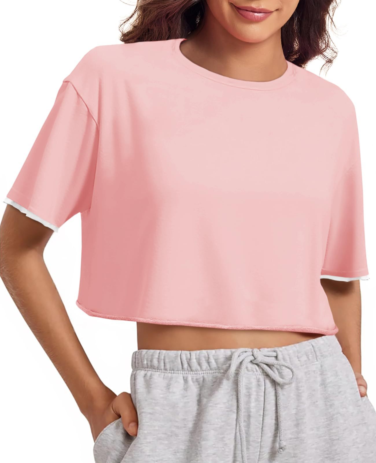 Womens Crop Tops Casual Short Sleeve T-shirt