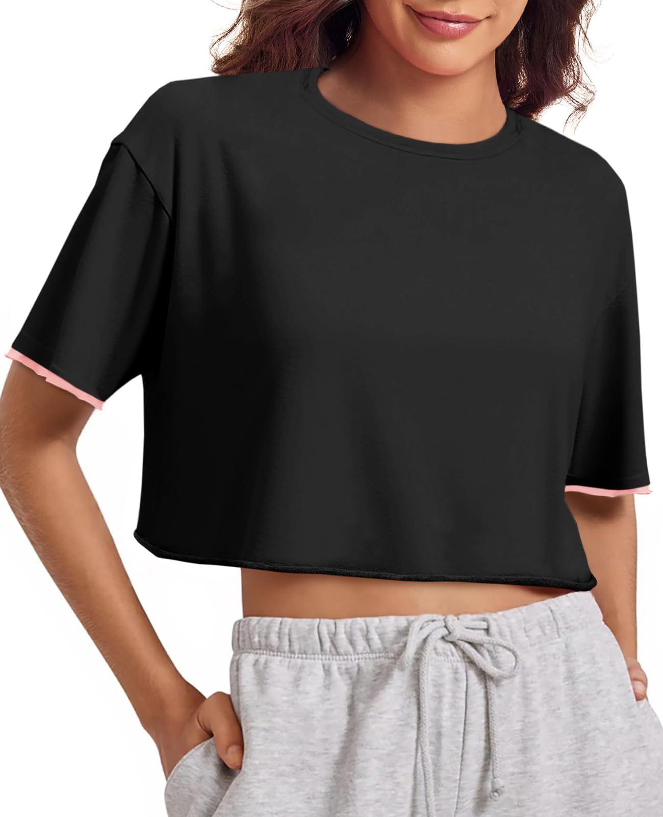 Womens Crop Tops Casual Short Sleeve T-shirt