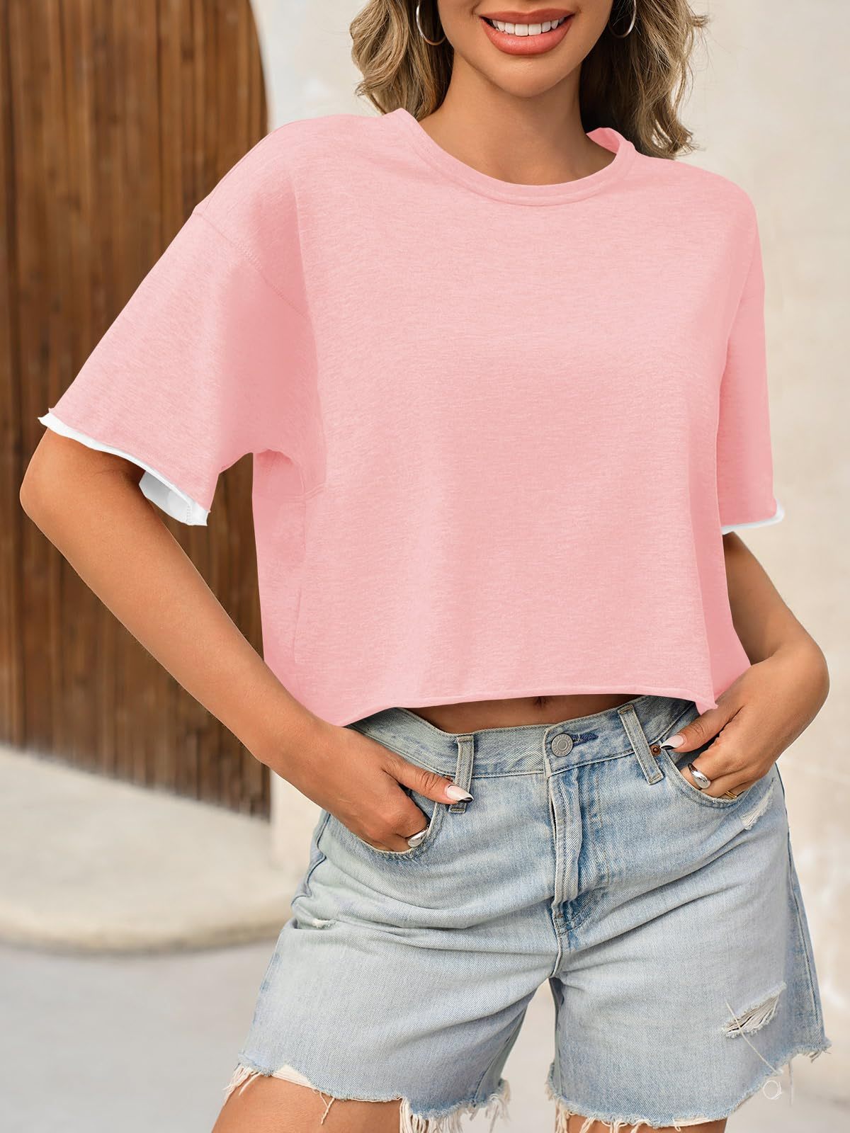Womens Crop Tops Casual Short Sleeve T-shirt