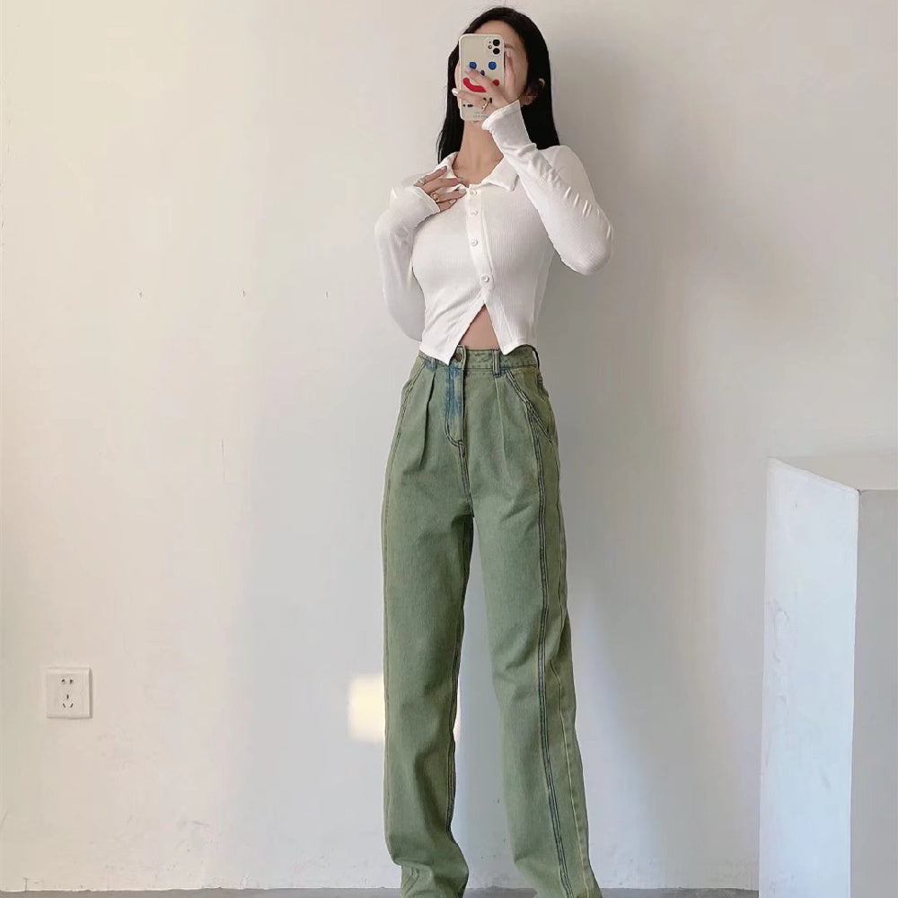 Fashion  Green Jeans Woman