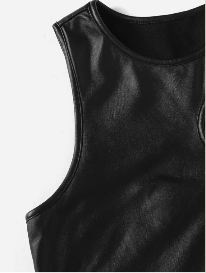 Stylish one-shoulderFaux leather crop vest-women's Top