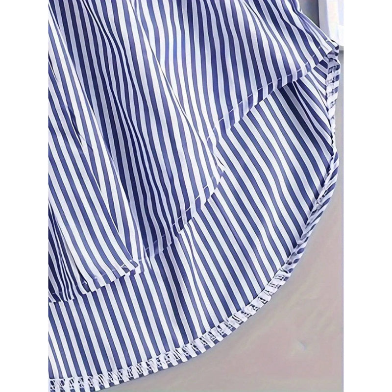 Women Oversized Button Down Striped Shirts Casual Long Sleeve Boyfriend Blouse Top