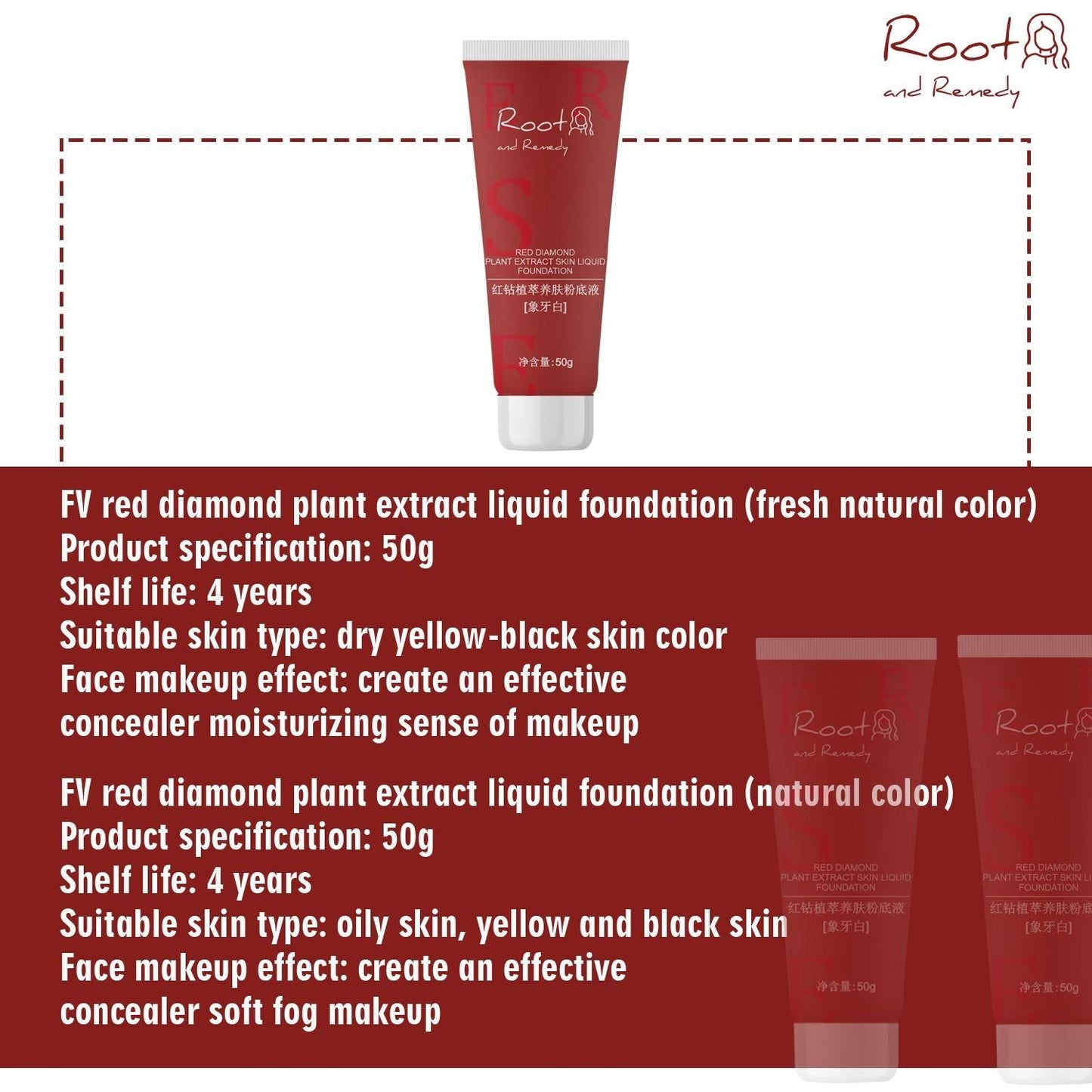 Red Diamond Plant Extract Skin Liquid Foundation 100g Pack of 2