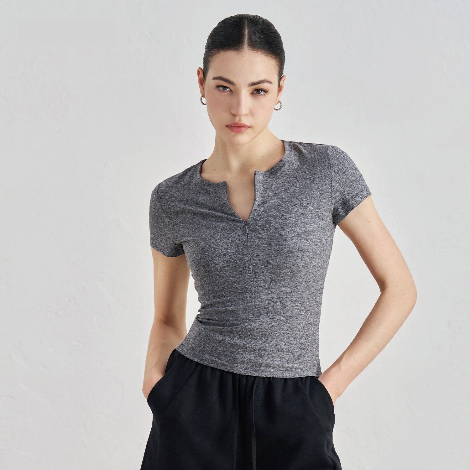 Slim Fit Slimming Yoga Short Sleeve High-grade Tight Waist Inner Sports T-shirt Round Neck Workout Top