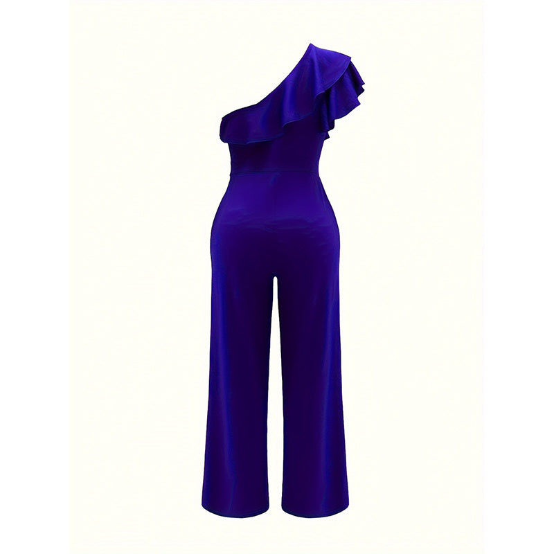 Women Summer Dressy Jumpsuits Sleeveless Ruffle One Shoulder Casual Wide Leg Pants Romper