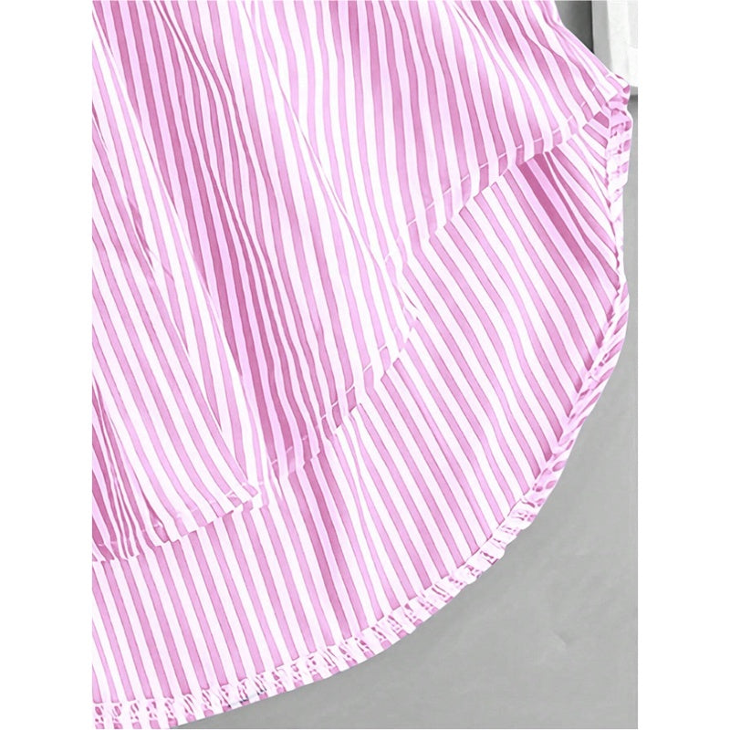 Women Oversized Button Down Striped Shirts Casual Long Sleeve Boyfriend Blouse Top