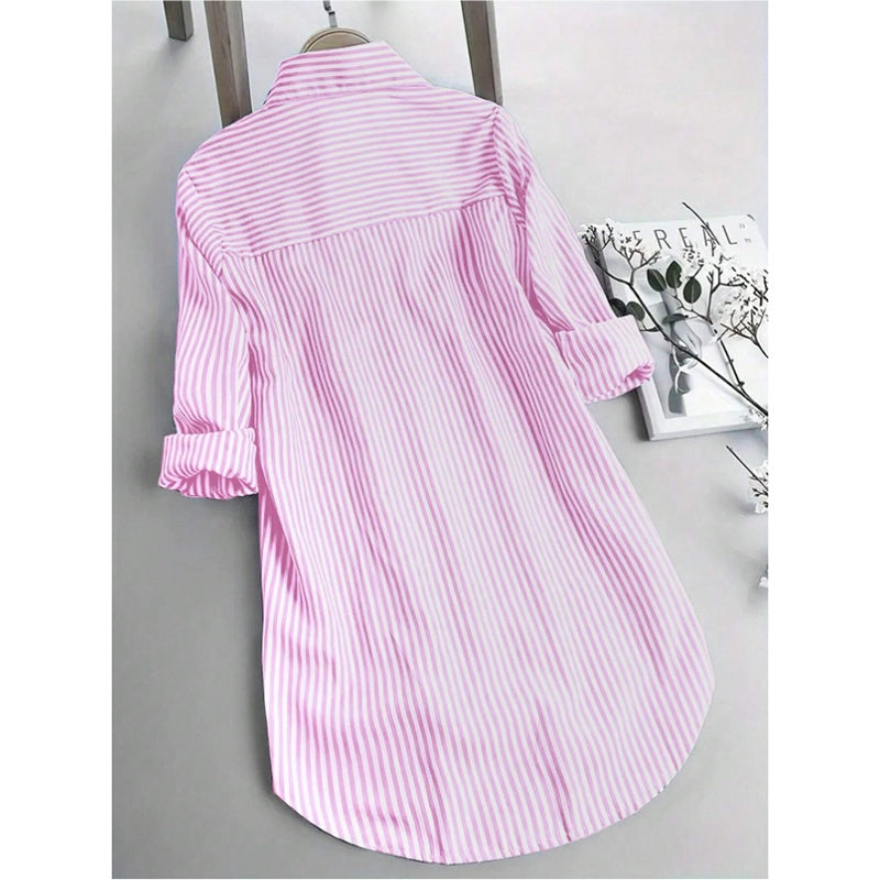 Women Oversized Button Down Striped Shirts Casual Long Sleeve Boyfriend Blouse Top